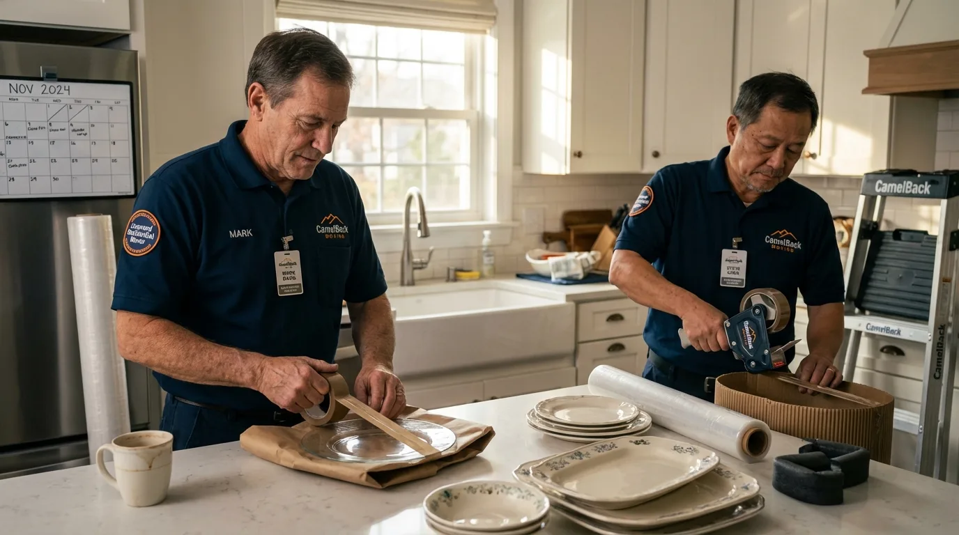 Professional crew packing kitchen dishware in Albers, IL